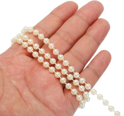 5mm Faux Pearl Beads Garland, 16.4 Ft Pearl String Chain Pearl Roll for Craft Wedding Party Home Decorative Jewelry Making Christmas Tree, Beige in Saudi Arabia