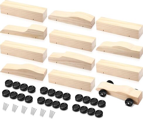 طقم سيارة ديربي 12 قطعة يتضمن مكعبات أساسية مع عجلات ومحاور مجموعات سيارات من خشب الصنوبر للتجمعات العائلية (أصلية) in Kuwait