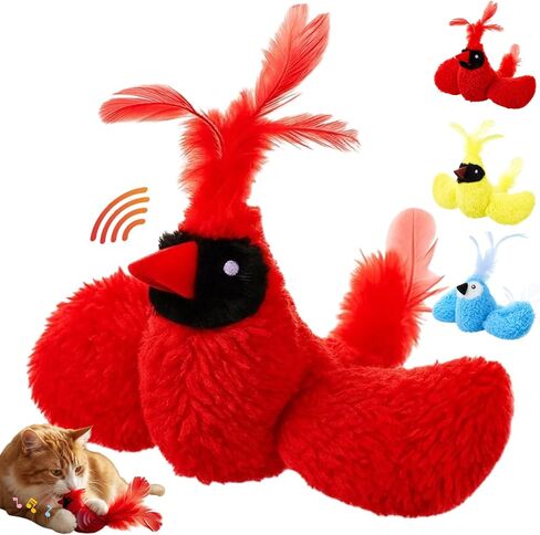 3 Pcs Bird Cat Toy with Chirping Sound, 3.15 Inch Interactive Exercise Toy with Lifelike Bird Chirp, Red Cardinal Blue Jay Goldfinch for Indoor Bored Cats Kittens, Gifts for Valentines Day in Saudi Arabia
