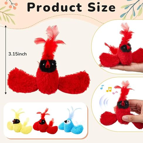 3 Pcs Bird Cat Toy with Chirping Sound, 3.15 Inch Interactive Exercise Toy with Lifelike Bird Chirp, Red Cardinal Blue Jay Goldfinch for Indoor Bored Cats Kittens, Gifts for Valentines Day in Saudi Arabia