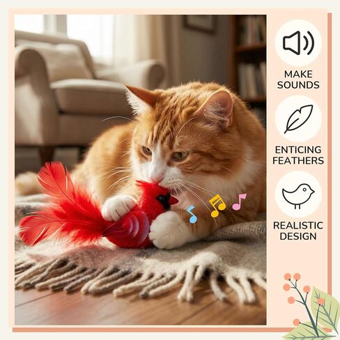 3 Pcs Bird Cat Toy with Chirping Sound, 3.15 Inch Interactive Exercise Toy with Lifelike Bird Chirp, Red Cardinal Blue Jay Goldfinch for Indoor Bored Cats Kittens, Gifts for Valentines Day in Saudi Arabia