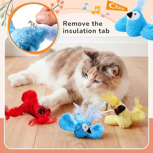 3 Pcs Bird Cat Toy with Chirping Sound, 3.15 Inch Interactive Exercise Toy with Lifelike Bird Chirp, Red Cardinal Blue Jay Goldfinch for Indoor Bored Cats Kittens, Gifts for Valentines Day in Saudi Arabia