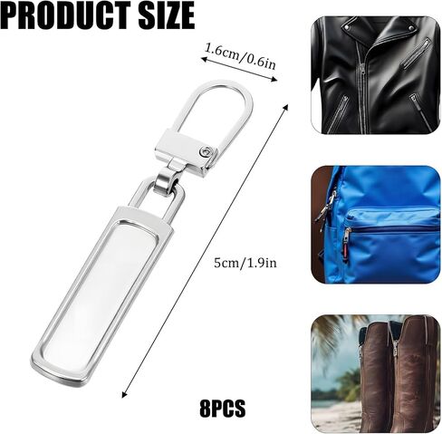 8PCS Metal Zipper Pull Replacement for Small Holes, Detachable Zipper Pull Tabs for Luggage, Clothing, Jackets, Backpacks, Boots, Purse, Coat (Silver) in Kuwait