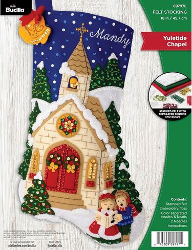 Bucilla Felt Applique 18" Stocking Making Kit, Yuletide Chapel, Perfect for DIY Arts and Crafts in Saudi Arabia