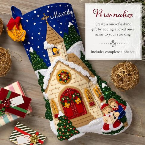 Bucilla Felt Applique 18" Stocking Making Kit, Yuletide Chapel, Perfect for DIY Arts and Crafts in Saudi Arabia