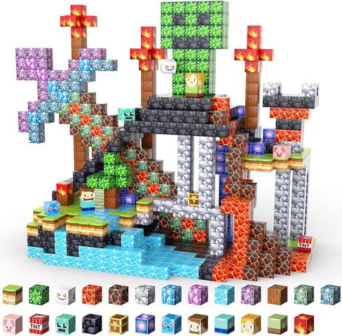 100 قطعة من المكعبات المغناطيسية من UGY - بناء عالم المغناطيس الخاص بالألغام، مكعبات بناء مغناطيسية للأطفال الذين تتراوح أعمارهم بين 4-6 و6-8 و8-12، ألعاب حسية تعليمية STEM للأولاد والبنات in Kuwait