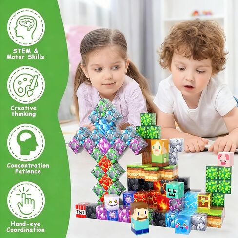 100 قطعة من المكعبات المغناطيسية من UGY - بناء عالم المغناطيس الخاص بالألغام، مكعبات بناء مغناطيسية للأطفال الذين تتراوح أعمارهم بين 4-6 و6-8 و8-12، ألعاب حسية تعليمية STEM للأولاد والبنات in Kuwait