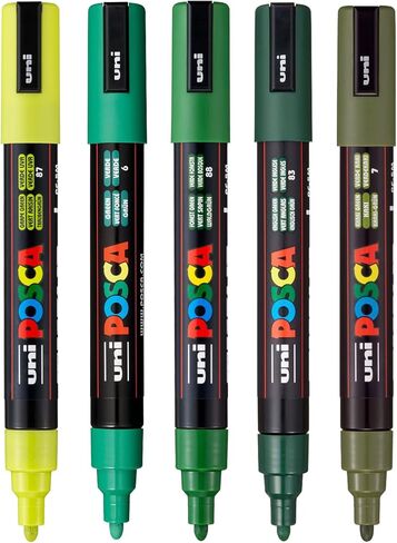posca Paint Art Markers, Set of 5 5M Medium Markers with Reversible Tips, Green Collection #2 in Saudi Arabia