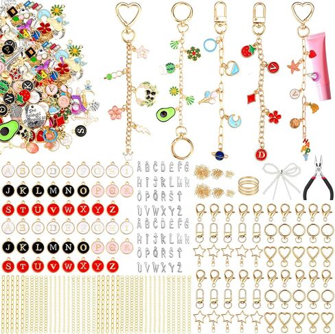 مجموعة صنع سلسلة مفاتيح ملمع الشفاه 325 قطعة من DRHWEFSQ، لوازم المجوهرات DIY مع 118 قطعة ساحرة، 25 سلسلة تمديد، 30 مشبكًا، 150 حلقة قفز وزردية لسلاسل المفاتيح المخصصة والحقائب والهدايا المصنوعة يدويًا in Saudi Arabia