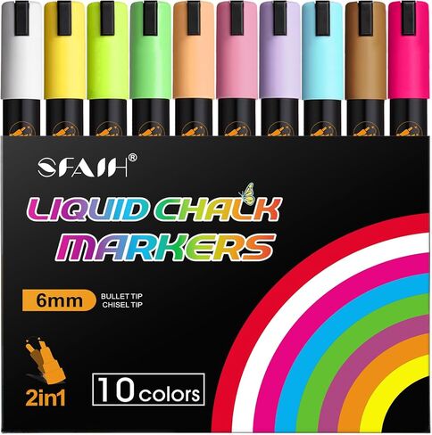SFAIH 24 Vibrant Chalk Markers for Blackboard [1s Wet Wipe] - No Residue, 6mm Chalk Markers for Chalkboard Calendar, Glass, Window, Menus, Labels, Signs, Car, Non-Toxic, Ideal for Bistro Home in Saudi Arabia