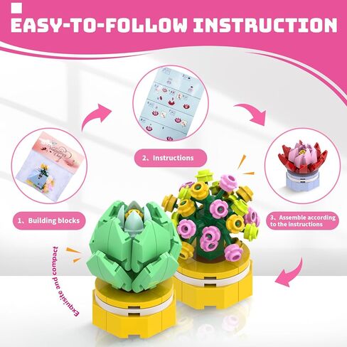 Valentines Day Gifts for Kids Classroom/School,24PCS Building Blocks Succulent Plants Kits and Valentines Cards,Toys for 3+ Years Old Girls & Boys in Saudi Arabia