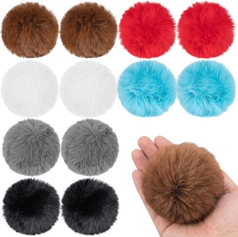 Faux Fur Pom Poms for Hats 12 PCS Set – RAINFLOW Fluffy Pom Poms 2.8 Inch with Elastic Loop, Faux Fur Pom Pom Balls for Beanie Pom Poms Crochet, Pom Poms for Crafts DIY Hats, Beanies, Scarves, Bags in Saudi Arabia