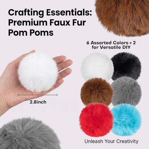 Faux Fur Pom Poms for Hats 12 PCS Set – RAINFLOW Fluffy Pom Poms 2.8 Inch with Elastic Loop, Faux Fur Pom Pom Balls for Beanie Pom Poms Crochet, Pom Poms for Crafts DIY Hats, Beanies, Scarves, Bags in Saudi Arabia