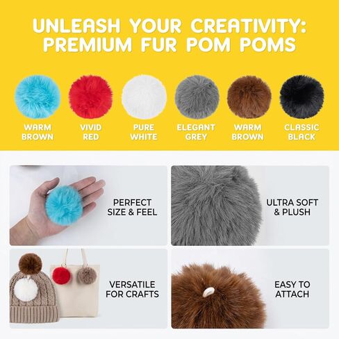 Faux Fur Pom Poms for Hats 12 PCS Set – RAINFLOW Fluffy Pom Poms 2.8 Inch with Elastic Loop, Faux Fur Pom Pom Balls for Beanie Pom Poms Crochet, Pom Poms for Crafts DIY Hats, Beanies, Scarves, Bags in Saudi Arabia