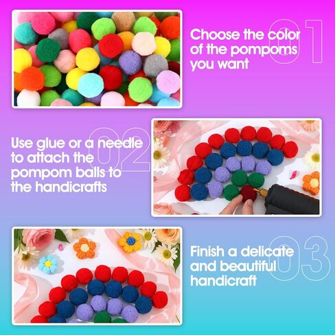 Kifmurase 500 Pcs Multicolor Pom Poms for Craft, 1.2 Inch 20 Colors Pompoms Art and Crafts for Hobby Supplies and Creative Craft DIY Project Material in Saudi Arabia