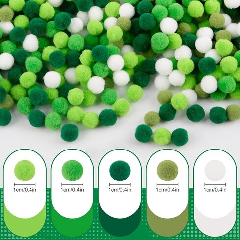 Qumenan 1500 Pieces St. Patrick's Day Pom Poms Green White Small Fluffy Pom Balls Bulk for Crafts Making DIY Hobby Arts Holiday Decorations Supplies (5colors, 1 cm ) in Saudi Arabia