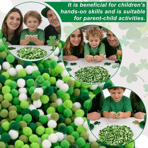 Qumenan 1500 Pieces St. Patrick's Day Pom Poms Green White Small Fluffy Pom Balls Bulk for Crafts Making DIY Hobby Arts Holiday Decorations Supplies (5colors, 1 cm ) in Saudi Arabia