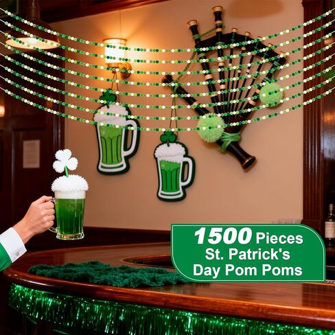 Qumenan 1500 Pieces St. Patrick's Day Pom Poms Green White Small Fluffy Pom Balls Bulk for Crafts Making DIY Hobby Arts Holiday Decorations Supplies (5colors, 1 cm ) in Saudi Arabia