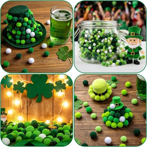 Qumenan 1500 Pieces St. Patrick's Day Pom Poms Green White Small Fluffy Pom Balls Bulk for Crafts Making DIY Hobby Arts Holiday Decorations Supplies (5colors, 1 cm ) in Saudi Arabia