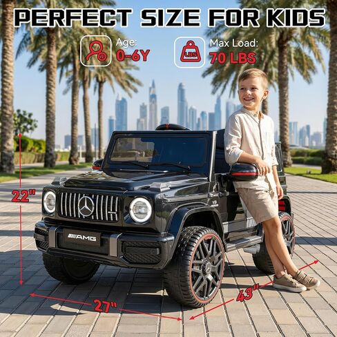Mercedes-Benz Licensed G63 12V Kids Ride On Car, Ride on Toys with Parental Remote Control, Durable Material Body, Upgrade Motor, LED Lights & Music, Safe Electric Vehicle for Toddlers, Black in Kuwait