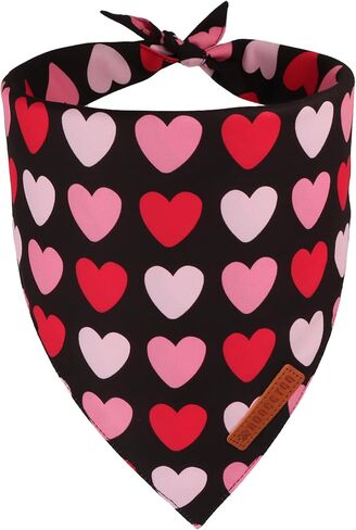 ADOGGYGO Valentines Dog Bandana, Red Pink Heart Pet Scarf Bib, Premium Fabric, Black Red Valentine Bandanas for Medium Large Dogs (Large) in Saudi Arabia