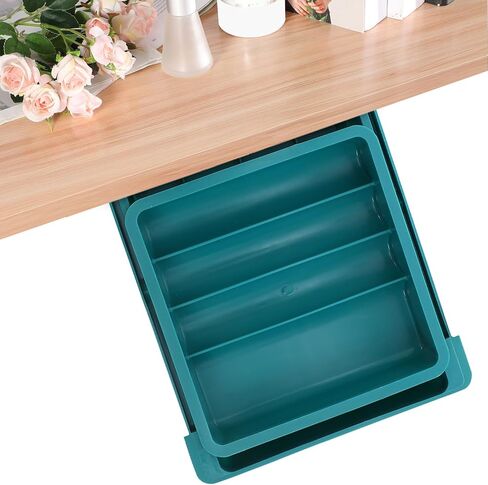منظم تخزين درج طاولة تحت المكتب من SEWACC، منظم سطح مكتب مخفي قابل للفصل من البلاستيك الكبير 3 طبقات لطاولات ماكينة الخياطة، 13. 42x7. 08x4. 13 بوصة، أخضر in Kuwait