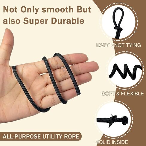 5mm Solid Polyester Rope - 20 Yards Braided Cord for Lanyards, Clothesline, Camping, Plant (1-Black) in Saudi Arabia