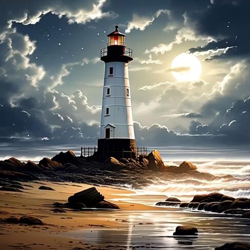 KTHOFCY 5D DIY Beach Landscape Diamond Painting Kits for Adults,Lighthouse Landscape Full Drill Embroidery Cross Stitch Crystal Rhinestone Paintings Arts Wall Decor Painting Dots Kits 13.7X13.7 inch in Saudi Arabia