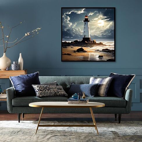 KTHOFCY 5D DIY Beach Landscape Diamond Painting Kits for Adults,Lighthouse Landscape Full Drill Embroidery Cross Stitch Crystal Rhinestone Paintings Arts Wall Decor Painting Dots Kits 13.7X13.7 inch in Saudi Arabia
