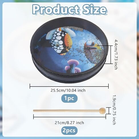 OLYCRAFT 1Pcs Ocean Drums with 2Pcs Wood Drumstick Wave Bead Drums with Fish Pattern 10 Inch Sea Sound Drum with Wave Beads Sea Sound Musical Percussion Instrument for Home Supplies in Saudi Arabia