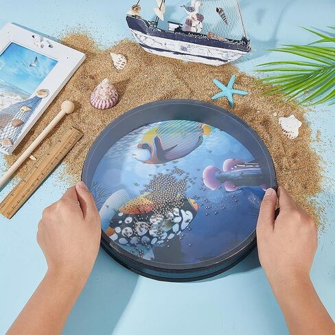 OLYCRAFT 1Pcs Ocean Drums with 2Pcs Wood Drumstick Wave Bead Drums with Fish Pattern 10 Inch Sea Sound Drum with Wave Beads Sea Sound Musical Percussion Instrument for Home Supplies in Saudi Arabia