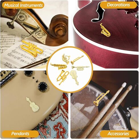 مجموعة الآلات الموسيقية الذهبية الصغيرة، 24 قطعة من زخارف الآلات الموسيقية المصغرة لعيد الميلاد، بيت الدمى، الجيتار، البوق، الترومبون، الساكسفون، ديكور لحفلات شجرة عيد الميلاد، هدايا يدوية الصنع in Kuwait