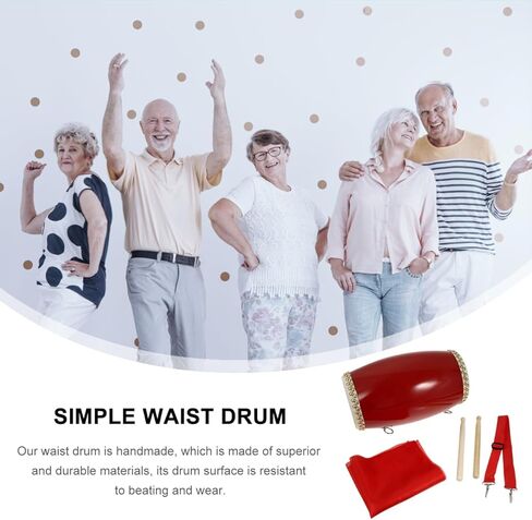 ibasenice Traditional Cowhide Waist Drum Hand Drum Set with Strap and Drumsticks 12.59 Inch Percussion Instrument for Kids Music Education and Cultural Performance in Saudi Arabia