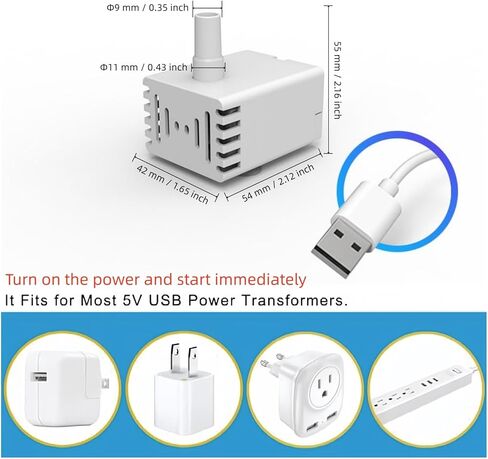 مضخة مياه غاطسة صغيرة 55 جيجا في الساعة تيار مستمر 5 فولت USB مع أنابيب لنافورة الحيوانات الأليفة، نافورة صغيرة مع محول وإضاءة LED، خزان أسماك حوض السمك، بركة، نافورة، الزراعة المائية (200 لتر/ساعة) in Kuwait