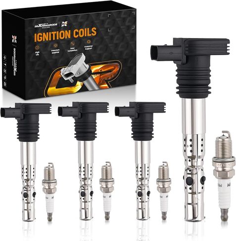 maXpeedingrods UF765 Set of 4 Ignition Coil Pack and Iridium Spark Plugs Fit for Audi A3 A4 A5 Q5 Q7 S3, for Volkswagen Beetle Golf Jetta 1.8L 2.0L L4, Ignition Coil Kit Replace UF716 UF752 06H905110H in Saudi Arabia
