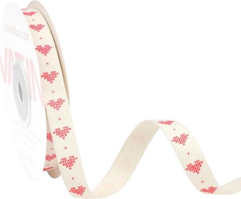 شريط قطني من VATIN Valentine، مطبوع بقلوب حمراء، 3/8 بوصة × 12 ياردة، لباقة الزهور، تغليف الهدايا، ديكور الزفاف، صناعة الأقواس، لوازم إكليل الزهور in Saudi Arabia