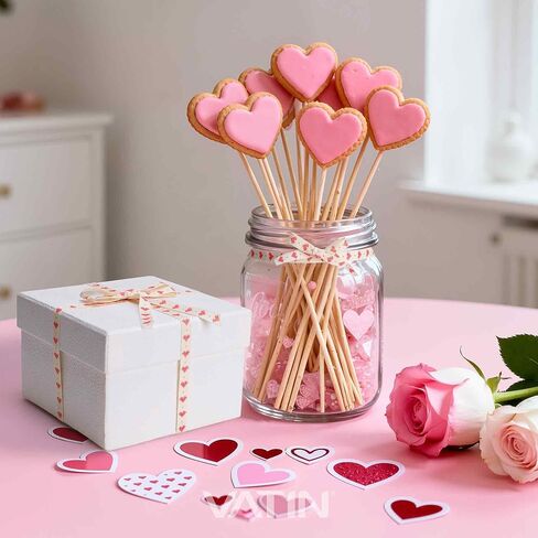 شريط قطني من VATIN Valentine، مطبوع بقلوب حمراء، 3/8 بوصة × 12 ياردة، لباقة الزهور، تغليف الهدايا، ديكور الزفاف، صناعة الأقواس، لوازم إكليل الزهور in Saudi Arabia