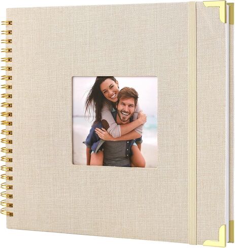 Joyberg Scrap Book Album 80 Pages, 8 x 8 Inch Hardcover Linen Cover Memory Book, DIY Scrapbook Photo Album for Wedding, Anniversary Family, Handicraft Projects (Beige) in Saudi Arabia