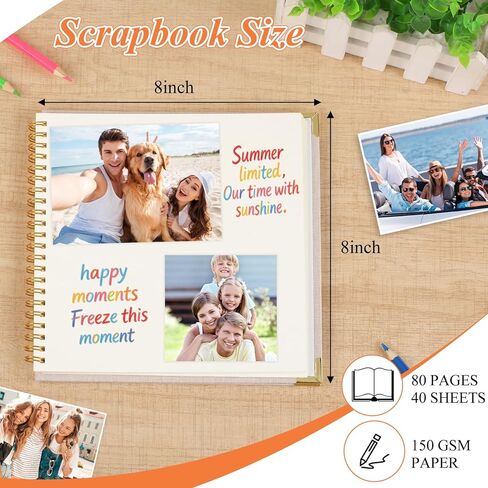 Joyberg Scrap Book Album 80 Pages, 8 x 8 Inch Hardcover Linen Cover Memory Book, DIY Scrapbook Photo Album for Wedding, Anniversary Family, Handicraft Projects (Beige) in Saudi Arabia