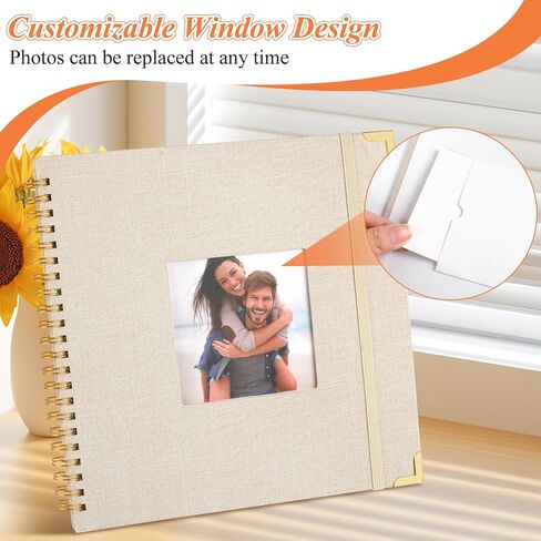 Joyberg Scrap Book Album 80 Pages, 8 x 8 Inch Hardcover Linen Cover Memory Book, DIY Scrapbook Photo Album for Wedding, Anniversary Family, Handicraft Projects (Beige) in Saudi Arabia