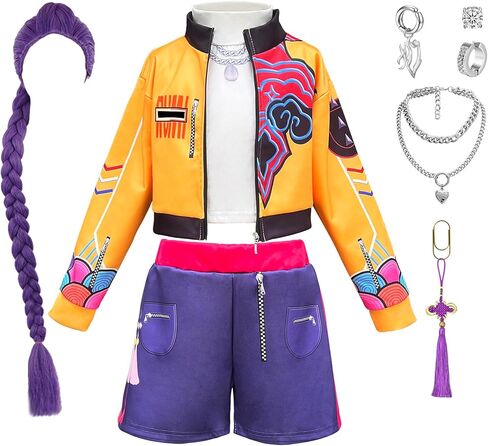 Girls Cosplay Costume, 3-13 Years Kids Lining Jacket Shorts 3PCS Uniform Outfits with Wig in Saudi Arabia