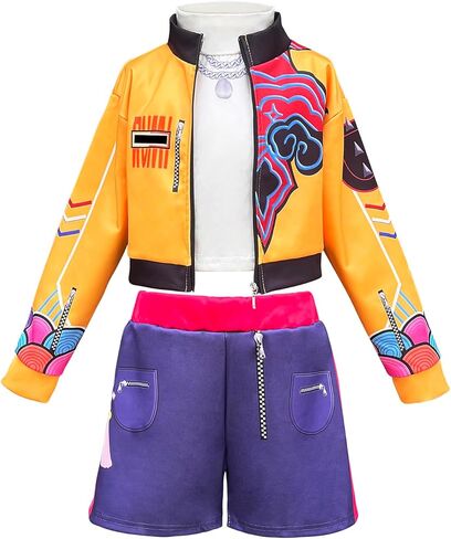 Girls Cosplay Costume, 3-13 Years Kids Lining Jacket Shorts 3PCS Uniform Outfits with Wig in Saudi Arabia