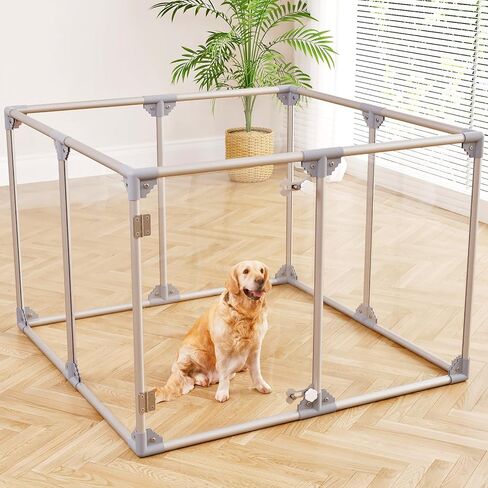 Clear Acrylic Dog Playpen, 10 Panels 29.5 Inch Tall Indoor Pet Play Pen with Door, Transparent Puppy Fence for Small Dogs, Dog Fence Crate Kennel Whelping Cage in Saudi Arabia