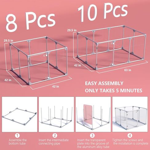 Clear Acrylic Dog Playpen, 10 Panels 29.5 Inch Tall Indoor Pet Play Pen with Door, Transparent Puppy Fence for Small Dogs, Dog Fence Crate Kennel Whelping Cage in Saudi Arabia