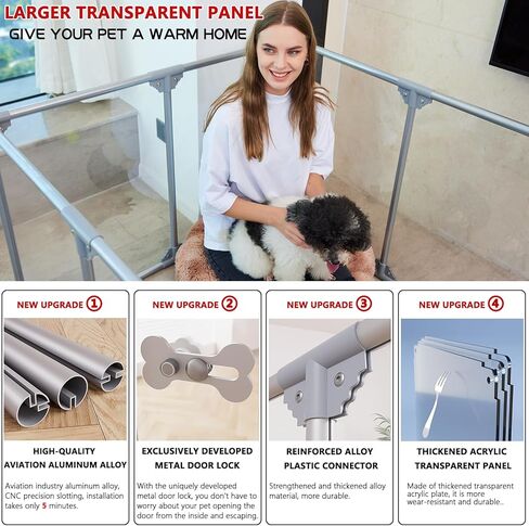 Clear Acrylic Dog Playpen, 10 Panels 29.5 Inch Tall Indoor Pet Play Pen with Door, Transparent Puppy Fence for Small Dogs, Dog Fence Crate Kennel Whelping Cage in Saudi Arabia