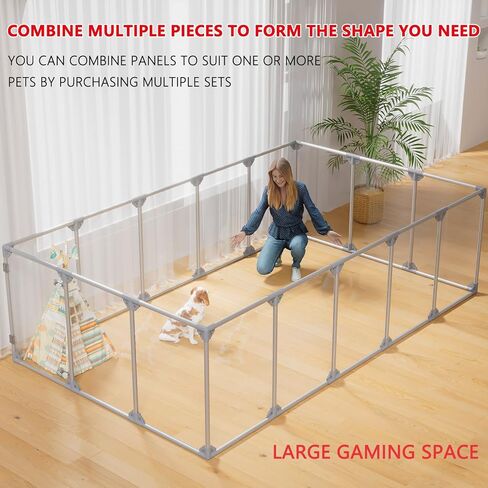 Clear Acrylic Dog Playpen, 10 Panels 29.5 Inch Tall Indoor Pet Play Pen with Door, Transparent Puppy Fence for Small Dogs, Dog Fence Crate Kennel Whelping Cage in Saudi Arabia