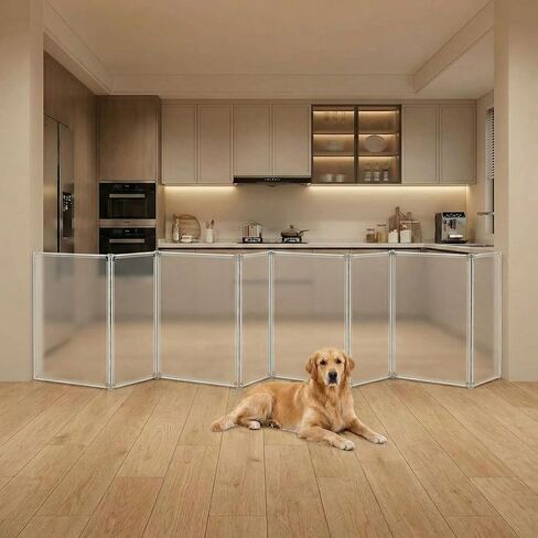 Sintuff Clear Plastic Dog Playpen Gate 8 Panel 165" W x 28" H Transparent Freestanding Pet Playpen Indoor Foldable Adhesive Pet Fence Barrier for Doorway for Small Dogs Puppy in Kuwait