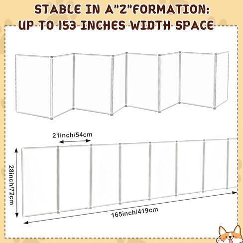 Sintuff Clear Plastic Dog Playpen Gate 8 Panel 165" W x 28" H Transparent Freestanding Pet Playpen Indoor Foldable Adhesive Pet Fence Barrier for Doorway for Small Dogs Puppy in Kuwait