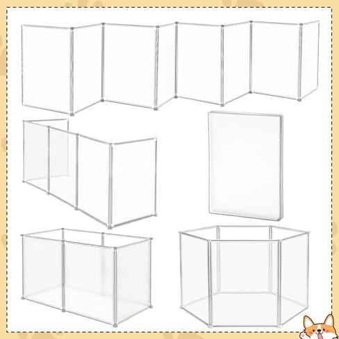 Sintuff Clear Plastic Dog Playpen Gate 8 Panel 165" W x 28" H Transparent Freestanding Pet Playpen Indoor Foldable Adhesive Pet Fence Barrier for Doorway for Small Dogs Puppy in Kuwait