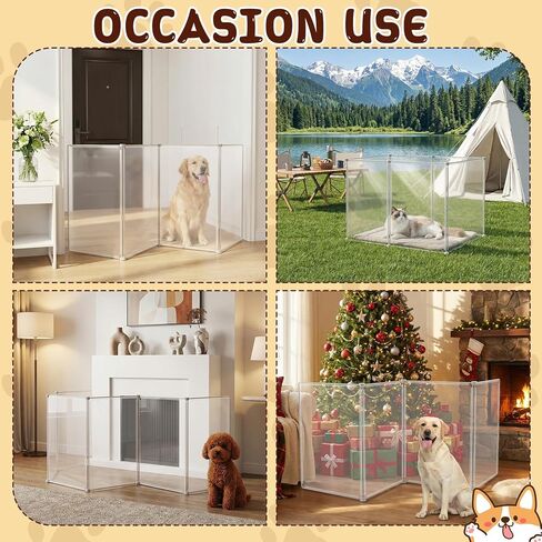 Sintuff Clear Plastic Dog Playpen Gate 8 Panel 165" W x 28" H Transparent Freestanding Pet Playpen Indoor Foldable Adhesive Pet Fence Barrier for Doorway for Small Dogs Puppy in Kuwait